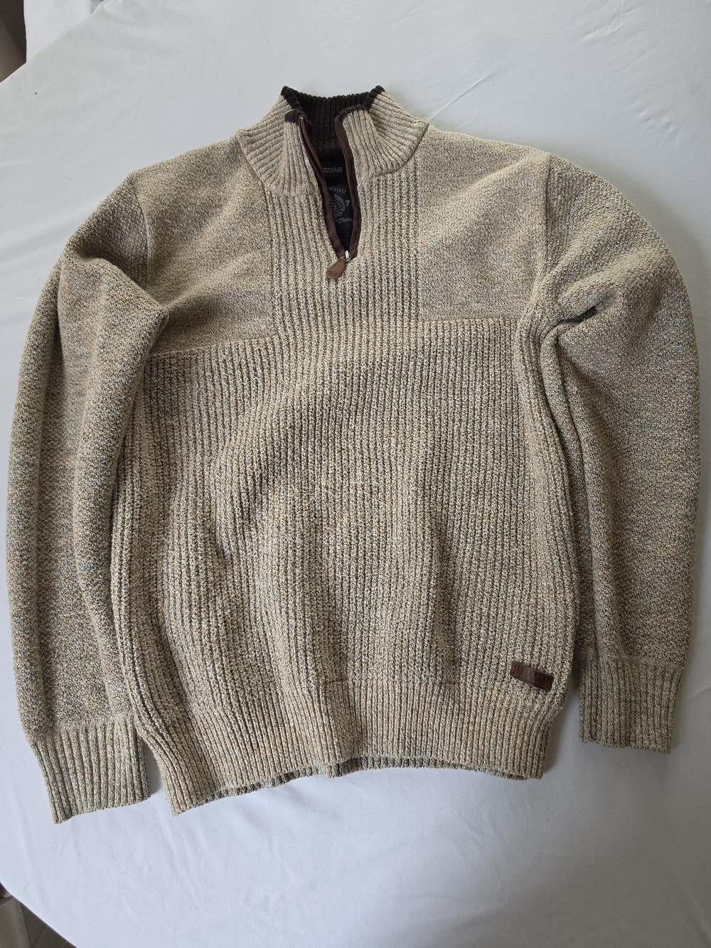 Men's Quarter-Zip Knit Sweater - Beige